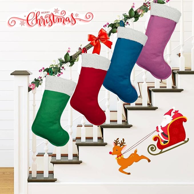 6 Pack Green Christmas Stockings 20 Inches – Large Velvet Holiday Stockings for Fireplace, Home, Office & School Decorations – Classic Plain Christmas Stockings for Family or Business Use