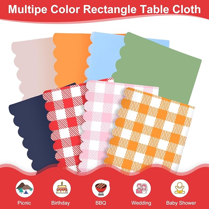 12 Pack Red and White Checkered Tablecloth, 54 X 108Inch Plastic Red Gingham Table Cloth Disposable Spring Picnic Tablecloth Waterproof Red Checkered Table Cover for BBQ Picnic Barbecue Birthday Party