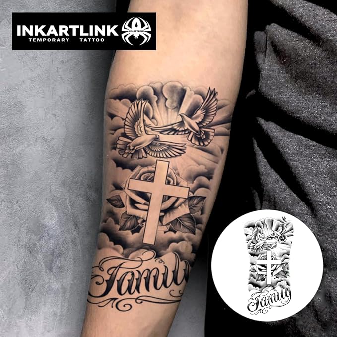 INKARTLINK Tattoo Tech, 2 Sheets Extra Large Semi Permanent Tattoo, Adult Art Design Temporary Tattoos, Lasts 1-2 Weeks, Waterproof, Realistic Look, No Adhesive, No Reflection (religion)309