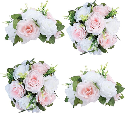 Artificial Flowers Ball 4 Pcs - Blush White Wedding Table Centerpiece Decorations for Flower Arrangements