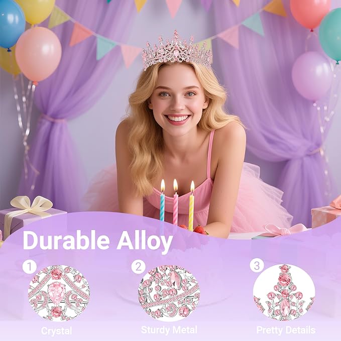 Tiara Crown for Women, Queen Tiara for Birthday Prom Bridal Party Custome Pink