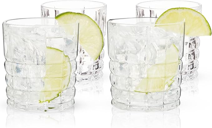 Viski Highland Crystal Whiskey Glasses, Elegant Drinking Glasses for Bourbon, Scotch, Cocktails, and Neat Spirits, Lowball Tumblers Perfect for Hosting, Housewarming Party, Home Bars, 10 oz, Set of 4
