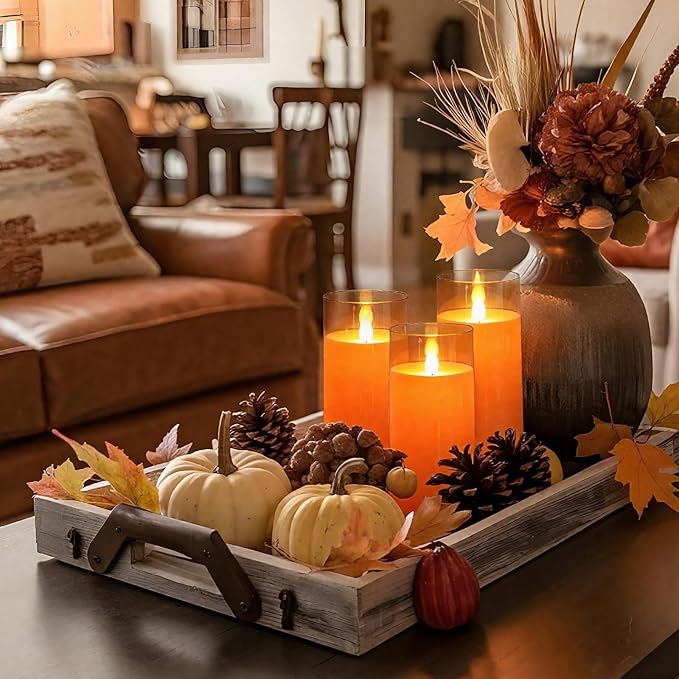 Homemory Halloween Orange Flameless Candles, Battery Operated LED Candles with Remote and Timer, Candles for Halloween Decoration, Fall, Harvest Festival, Set of 5