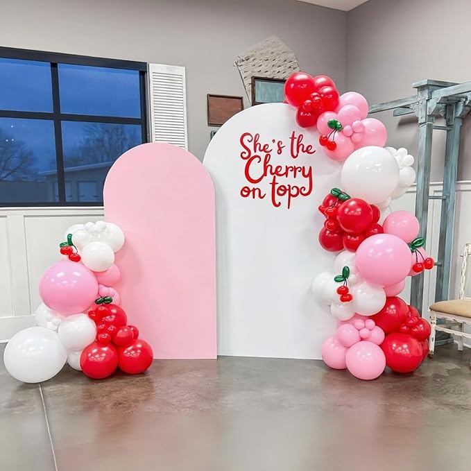Cherry Balloon Garland Arch Kit, 134Pcs Pink and White Red Balloons Garland for Cherry Themed Birthday Princess Party Baby Shower Wedding Galentine's Bridal Shower Party Decorations