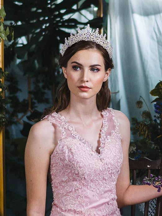 SWEETV Crystal Wedding Tiara for Women, Royal Queen Crown Headband, Rhinestone Princess Hair Accessories for Prom Birthday