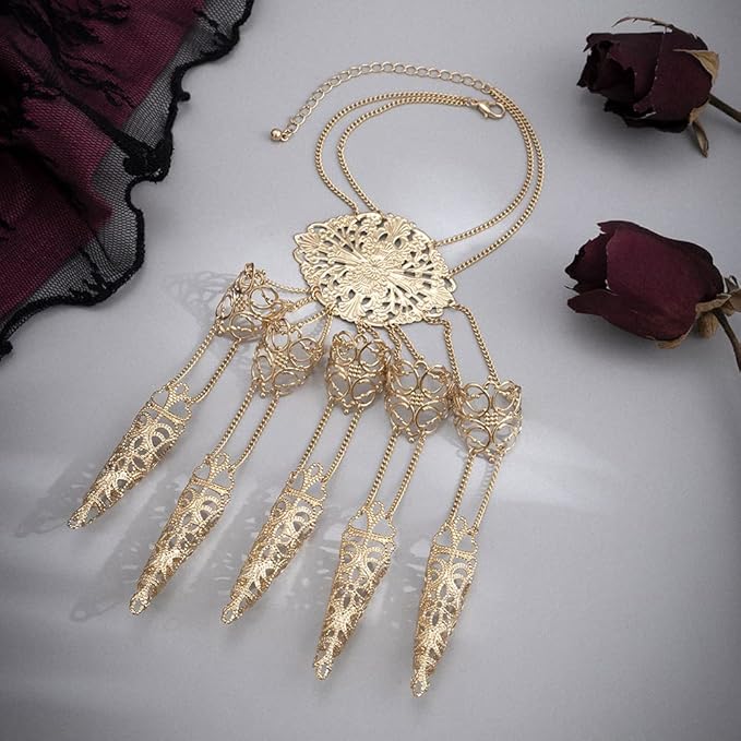 Octwine 1 pcs Ancient Queen Bracelet with Finger Nails Tip Claw Belly Dance Hand Chain Indian Dainty Costume Finger Nails Bracelet for Women