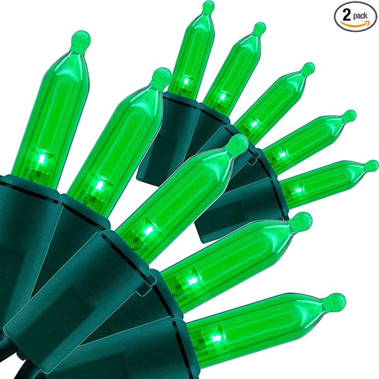 YULETIME Green LED Christmas Lights 200 Count 50 ft, Pack of 2 Strands 25 ft 100 Lights UL Certified String Light Set (Green)