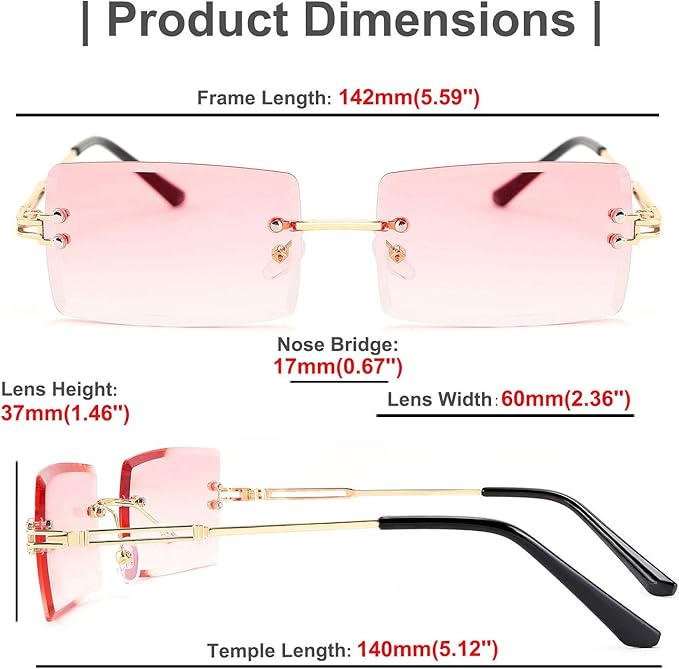 FEISEDY Vintage Rimless Sunglasses Rectangle Frameless Candy Color Glasses Women Men B2642