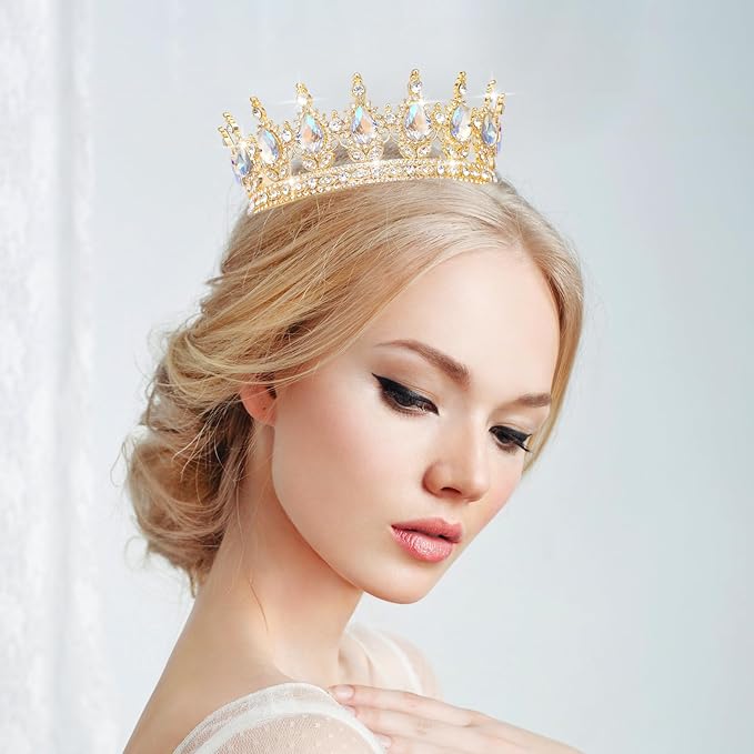 Queen Crown Rhinestone Wedding Crowns and Tiaras for Women Costume Party Hair Accessories Princess Birthday Crown Crystal Bridal Crown (KC Gold & Moonlight Crown)