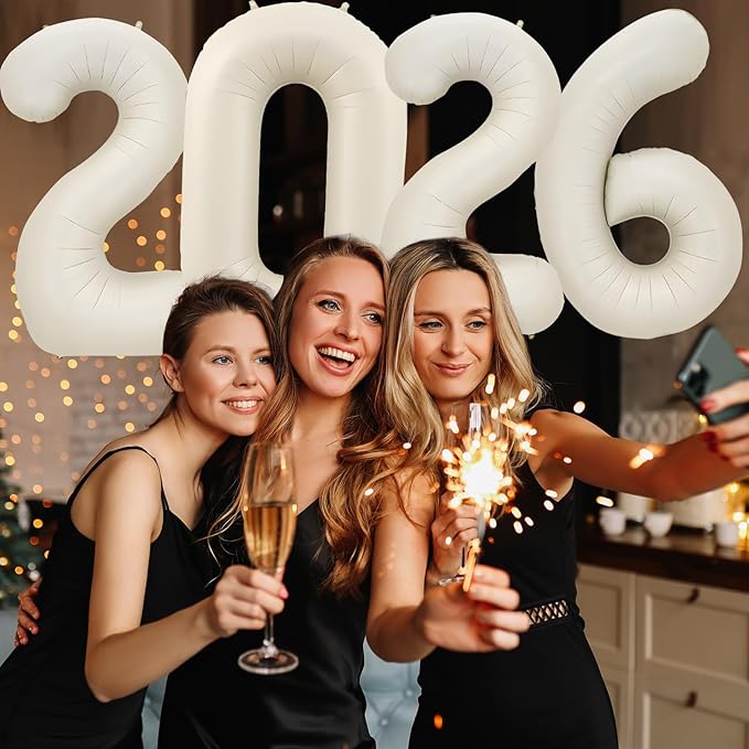KALOR 42 Inch 2026 Cream White Foil Mylar Number Balloons, Giant 2026 New Years Decorations for 2026 Happy New Year Eve and Graduations Party Supplies