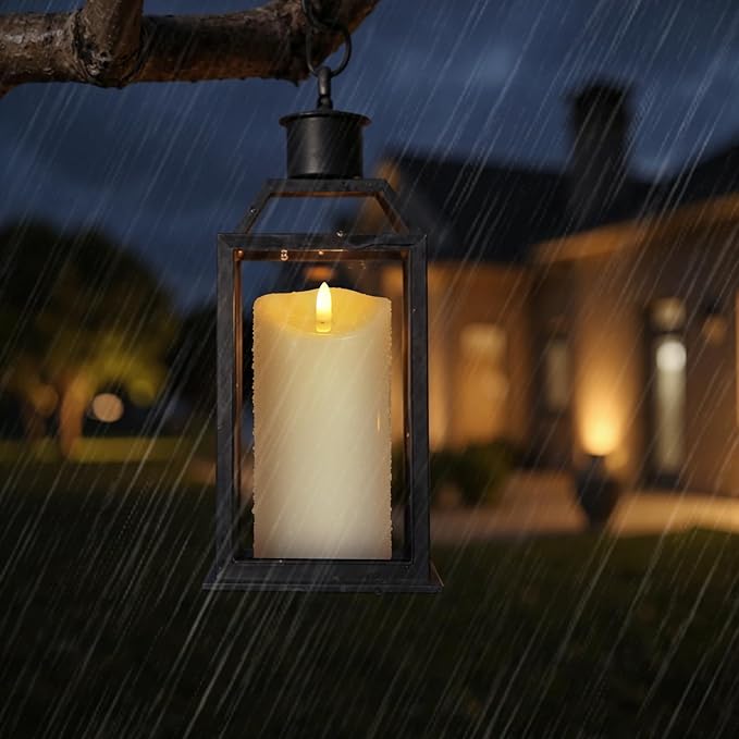 NURADA Outdoor Flameless Candles with Remote Timer - Waterproof Tall Realistic Flickering LED Pillar Electric Battery Operated Fake Candle for Home Wedding Fireplace Decor - Ivory 2 Pack (8" 8")