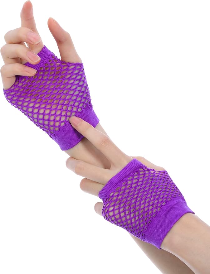 Blulu 80s Costume Accessories for Women Lace Headband Earrings Fishnet Gloves Necklace Bracelet for 80s Retro Party