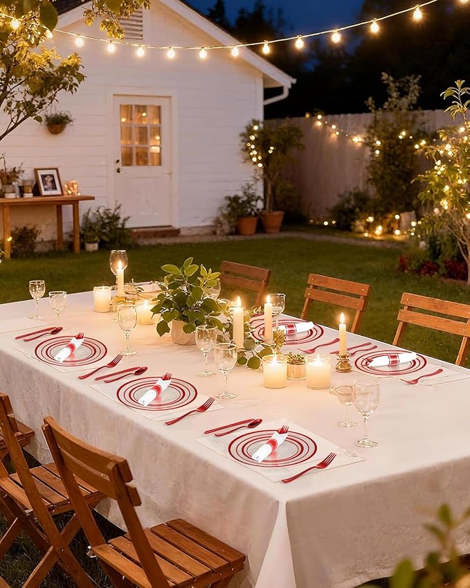 Goodluck 175 Piece Red Plastic Plates, Clear Plastic Silverware Disposable Plates Set, Include 50Plates, 25Pack Pre Rolled Napkins with Silverware, 25Cups for Party, Christmas, Graduation, Wedding