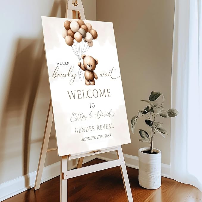 Gender Reveal Welcome Sign – Teddy Bear Balloon Theme,Personalized Teddy Bear Gender Reveal Welcome Sign, He or She Yard Sign, Boy or Girl Gender Reveal Sign, We Can Bearly Wait Gender Reveal .11