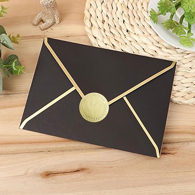 100 x Handmade with Love Stickers – Embossed Gold Foil Labels – Small Business Packaging Stickers for Gift Bags, Boxes & Happy Mail – Thank You Support Tags, 1.6 Inch