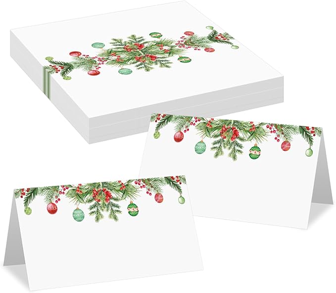 50 Pcs Christmas Place Cards for Xmas Seating Name Tags Placecard Holders Seating Christmas Food Tent Labels for Dinner Party Banquet Tables Buffet Food Label (Christmas-2)