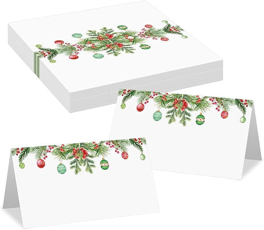 50 Pcs Christmas Place Cards for Xmas Seating Name Tags Placecard Holders Seating Christmas Food Tent Labels for Dinner Party Banquet Tables Buffet Food Label (Christmas-2)