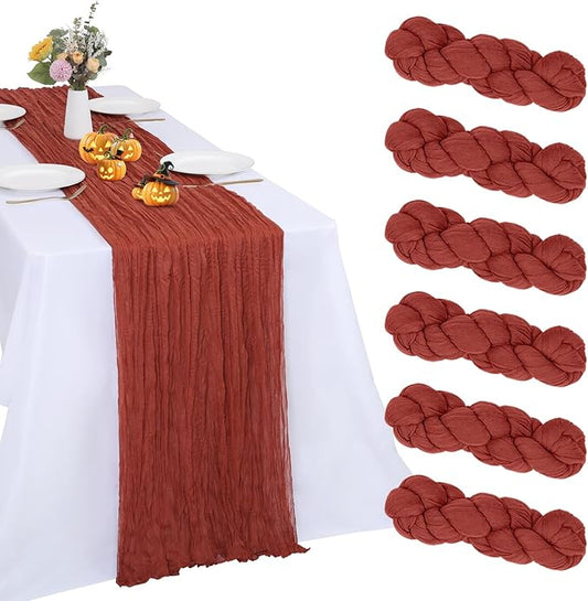 6 Pack Fall Table Runner Terracotta Cheesecloth 10FT Boho Gauze Fabric Burnt Orange Table Runner 35 x 120 Inch Rustic for Thanksgiving Wedding Decor Baby Shower Party Boho Decoration