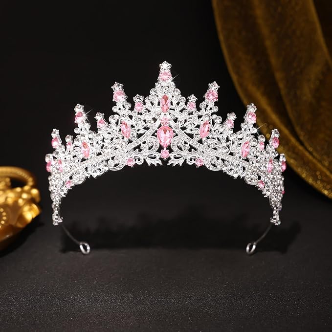 Pink Tiara for Women Crystal Queen Crowns Rhinestone Princess Tiaras for Girl Wedding Headband for Bride Hair Accessories for Halloween Costume Birthday Party Prom Mother's Gifts