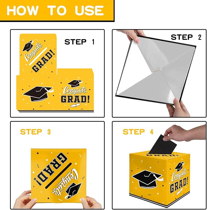 Gatherfun Graduation Decorations - Graduation Card Box, Party Favors, Yellow