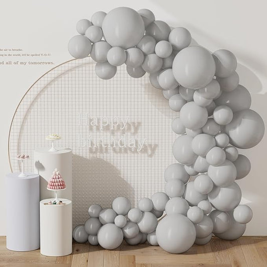 130PCS PastelGrey Balloons, Latex Balloon Different Sizes 18/12/10/5 Inch, Helium Balloons with Ribbon, Party Balloon Set for Birthday Wedding Graduation Anniversary Baby Shower Decoration