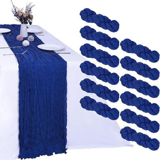 12 Pack Royal Blue Cheesecloth Table Runner 10FT Boho Gauze Fabric Table Runner 35 x 120 Inch Rustic Sheer Runner for Wedding Decor Baby Shower Party Boho Table Decoration