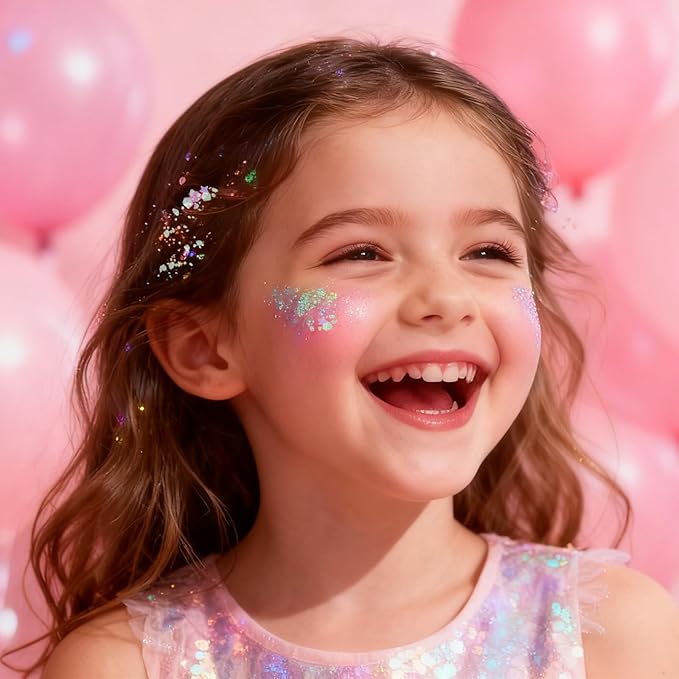 Mysense Iridescent White Body Glitter Stick, Face Hair Glitter Gel for Kids, Festival Rave Outfit Accessories for Women, Sparkling Mermaid Sequins Chunky Glitter Makeup, 0.56oz