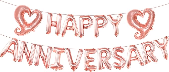 KatchOn Rose Gold Anniversary Balloons - 18 inch Letters, Hook Heart | Rose Gold Anniversary Banner & Backdrop