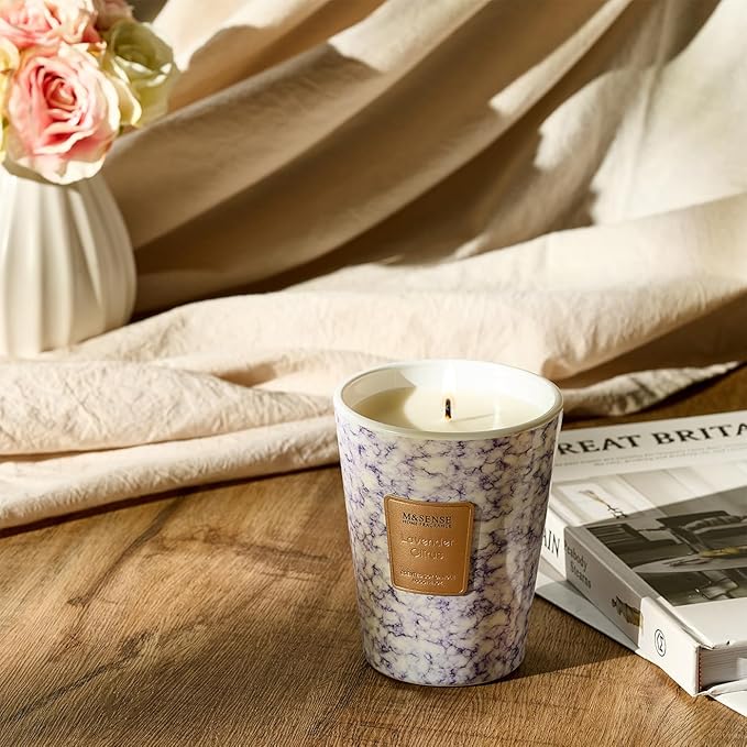 M&SENSE Lavender Citrus Scented Candles for Home, 3 Wick Highly Scented Jar Candle, 14.1 Oz 80H Long Lasting Burning Christmas Candle for Women, Aromatherapy Candles for Holiday Christmas Gift