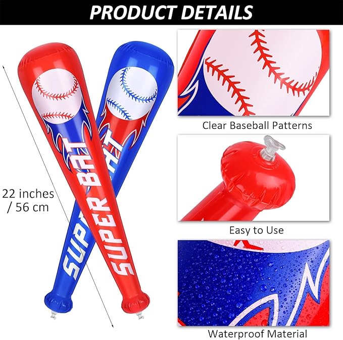 durony 24 Sets Inflatable Baseball Bats and Mini Foam Baseball Sports Stress Ball Sports Party Favors for Baseball Party Supplies Sports Theme Toy