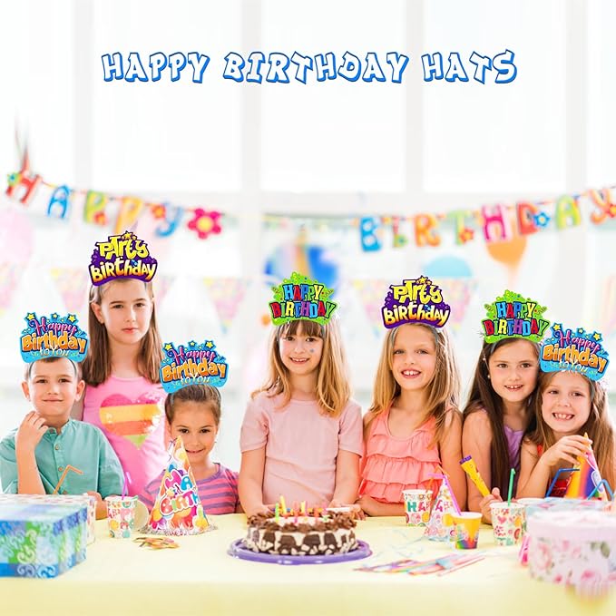 KKBES Happy Birthday Headbands, Paper Birthday Party Hats, 3 Patterns for Children and Adults Celebrating Birthdays