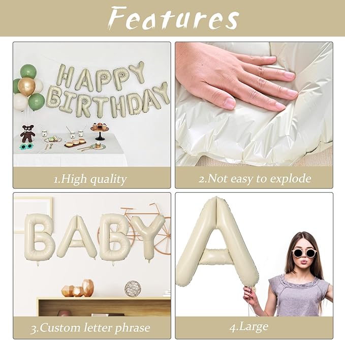 Biapian 40 Inch Giant Cream G Foil Balloon - Big Single Alphabet A-Z Balloons for Birthday, Baby Shower, Wedding, Anniversary Party Decoration