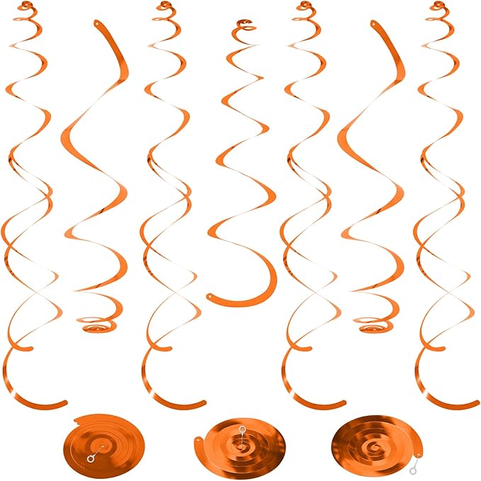 24 PCS Orange Hanging Swirl, Sparkle Ceiling Decorations, Plastic Streamer Party Decorations with Double-Swirls and Single-Swirls for Birthday Decorations, Thanksgiving Day，Graduation, Baby Shower