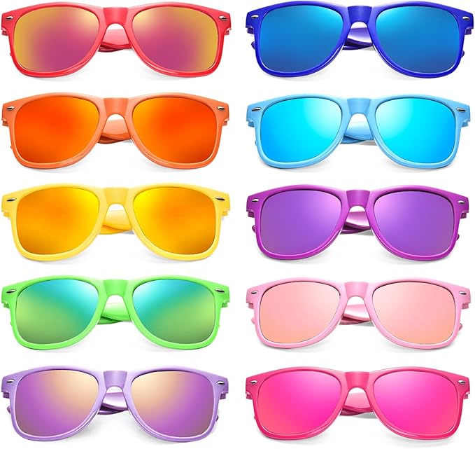10/20 Pack Colored Sunglasses Mirrored Lens Bulk Party Glasses Classic Eyewear Birthday Beach Pool Unisex Adults