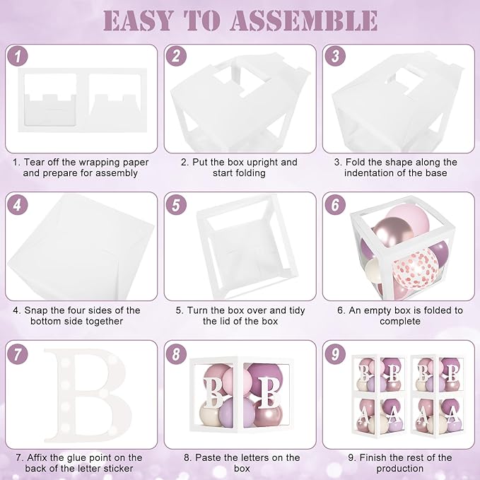 Amandir 153Pcs Purple Baby Shower Decorations for Girl, Double-stuffed Pink Purple Balloon Arch Kit Baby Boxes with Letter Foil Butterfly Balloons Sticker for Birthday Wedding Party Supplies