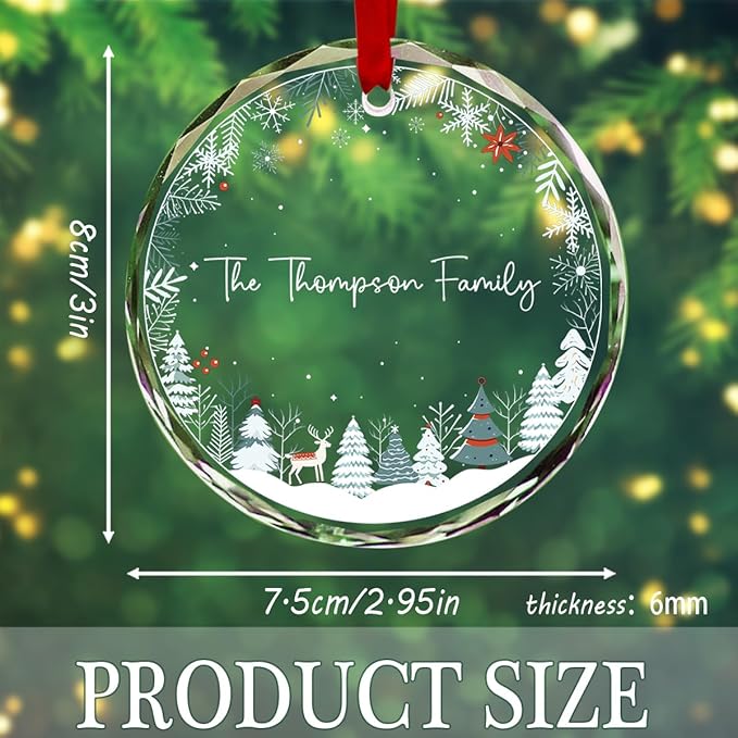 Personalized Round Christmas Crystal Glass Ornaments Custom Family Name Ornament for Christmas Tree Decor Customized 2025 Xmas Tree Hanging Gifts for Freinds Loves