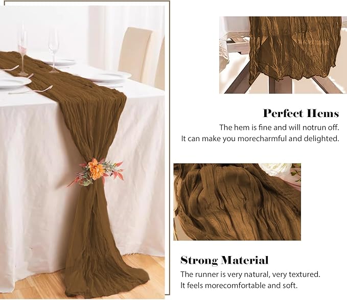 2 Pack 10 Ft Cheesecloth Table Runner Dark Brown Gauze Long Table Runners Boho Gauze Cheese Cloth Table Runner Rustic Sheer Runner for Wedding Party Table Decor ( 35 x 120 Inch )