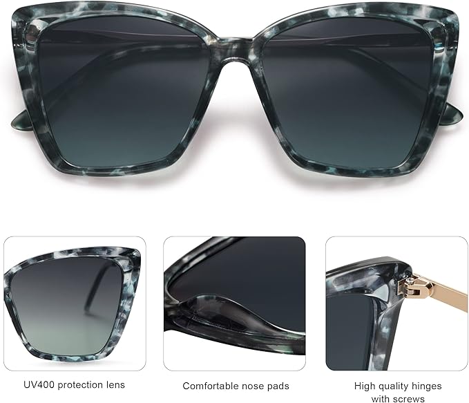 SOJOS Trendy Polarized Sunglasses For Women Retro Womens Oversized Square Cat Eye Sun Glasses UV Protection SJ2206