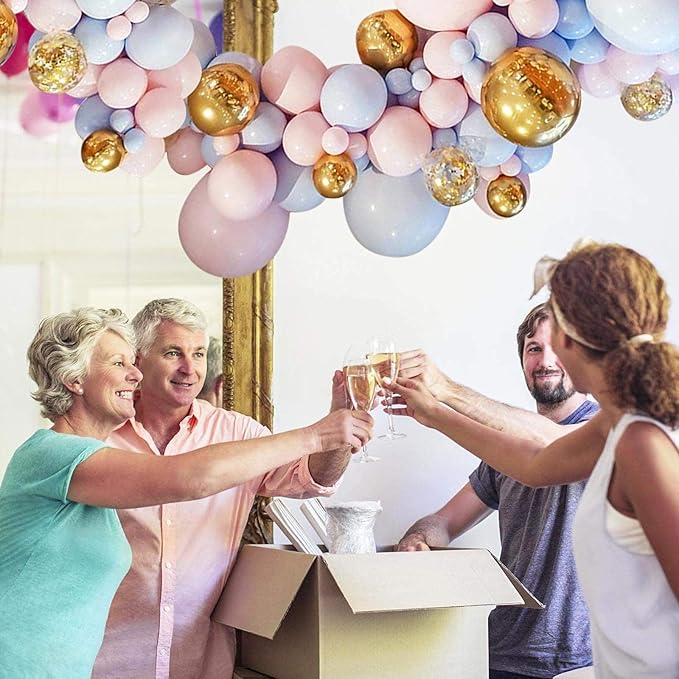132pcs Balloon Arch & Garland Kit 5"-36" Pink Blue Balloon Gold Confetti Balloons 16ft for Wedding Baby Shower Birthday Party Shop Decoration