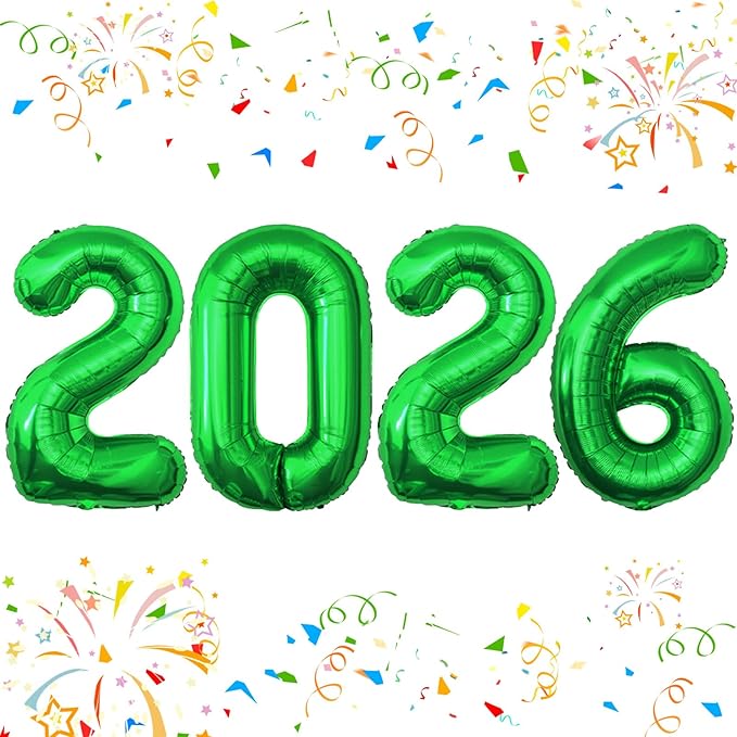 KALOR 42 Inch 2026 Green Foil Mylar Number Balloons, Giant 2026 New Years Decorations for 2026 Happy New Year Eve and Graduations Party Supplies