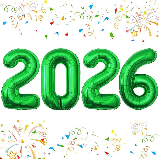 KALOR 42 Inch 2026 Green Foil Mylar Number Balloons, Giant 2026 New Years Decorations for 2026 Happy New Year Eve and Graduations Party Supplies