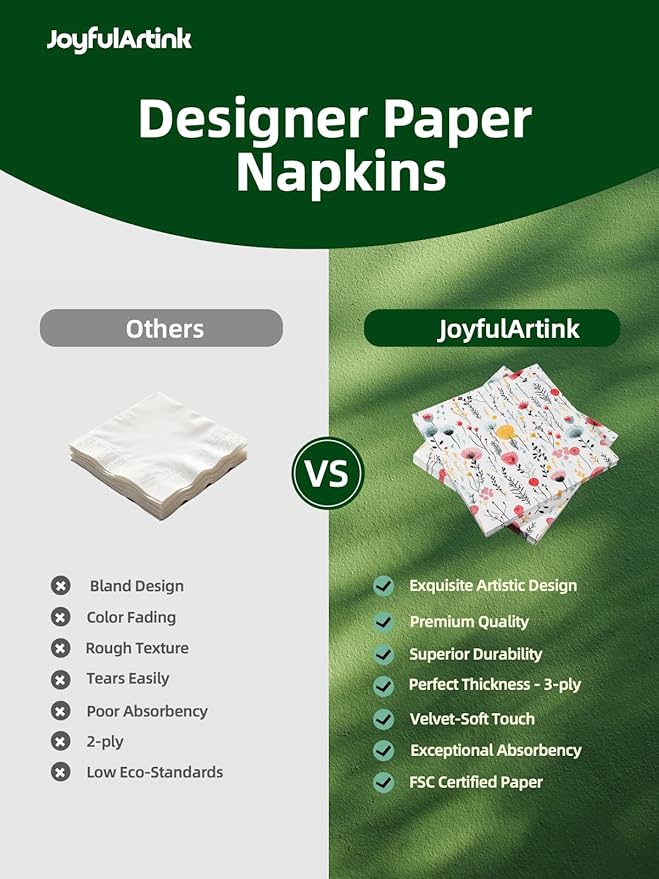 20 pcs Premium Designer Paper Napkins, 3-Ply 6.5x6.5-inches Disposable Decorative Paper Guest White Floral Napkin for Wedding Birthday Anniversary Lunch Dinner Party Baby Shower