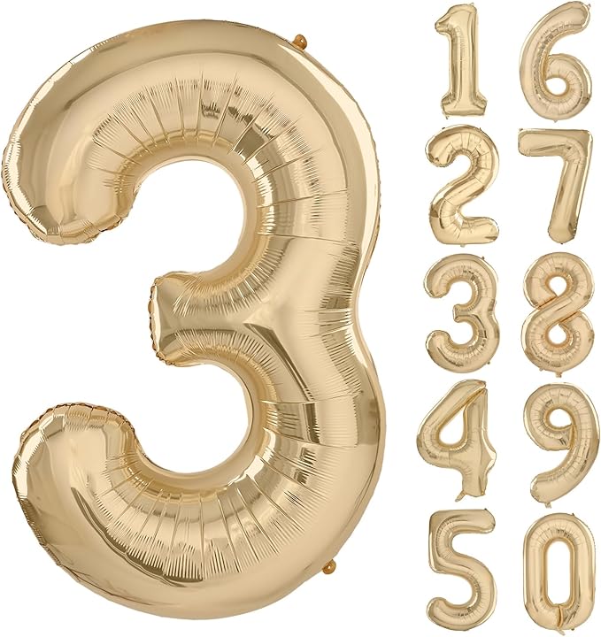 40 inch White Gold Number Balloon Giant Foil Helium Balloons Champagne Gold Number 3 Balloon for 3rd Birthday Party Decorations