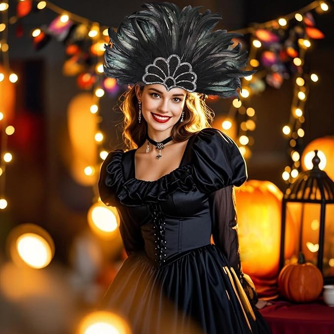 Women's Carnival Feather Headpieces Sequin Headdress for Wedding Masquerade Party Cosplay Feather Headbands
