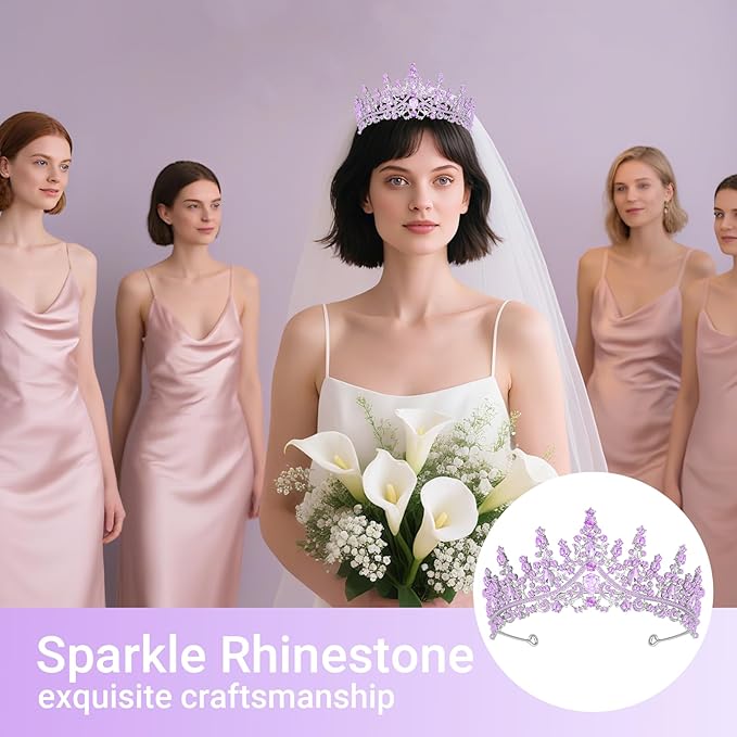 Tiara Crown for Women, Queen Tiara for Birthday Prom Bridal Party Custome Purple
