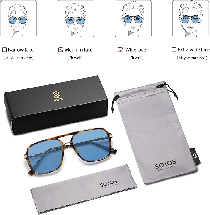 SOJOS Sunglasses for Women & Men, Square, Retro, Polarized Lens, Trendy Aviator, 90s Shades
