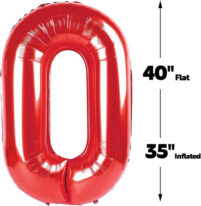 Red 40 Inch 0 Number Balloons, 0 Decorations for 10 20 30 40 50 60 70 80 90 100Birthday, Foil Giant Birthday Graduations Anniversary Party Balloons