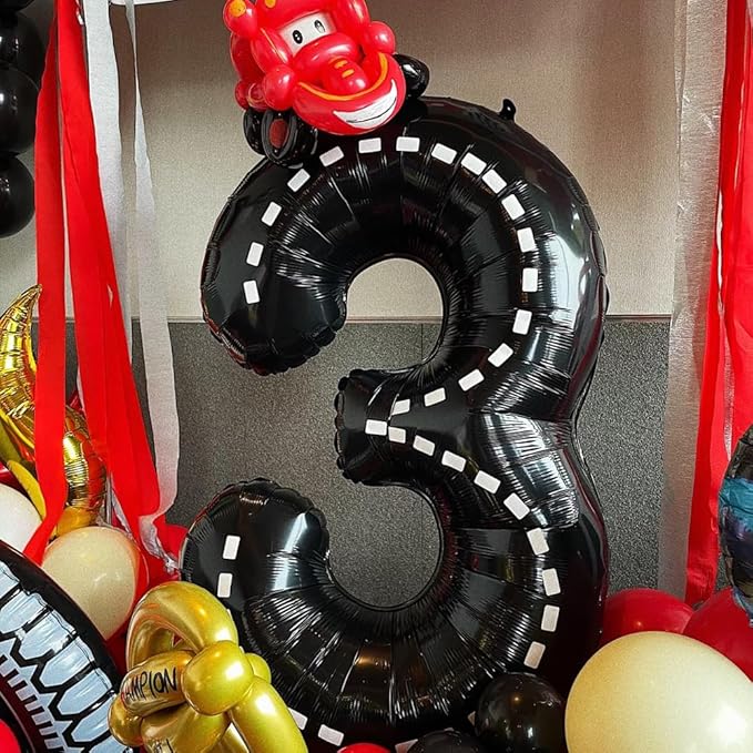 40 Inch Race Car Black Number Balloons Race Car Birthday Party Balloons Large Black Number 3 Balloons Boys 3rd Birthday Party Race Car Theme Party Decorations Supplies（Digital 3）