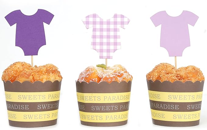 Purple Bodysuit Cupcake Topper - Baby Shower Decoration Purple Gingham Cake Topper,Baby Shower Bunting (purple-topper)