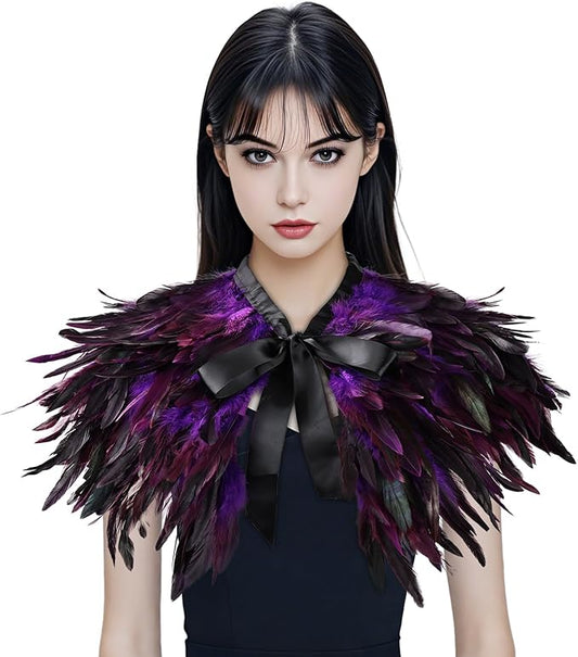 Gothic Natural Feather Shrug Feather Shawl Wrap Cape Victorian Collar for Halloween Cosplay Party Costume Accessories